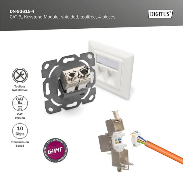 (€ 2,16 / pièces) Digitus CAT 6A Keystone Modul geschirmt werkzeugfrei 4 Stk., Keystone-Modul - Digitus - vue 9