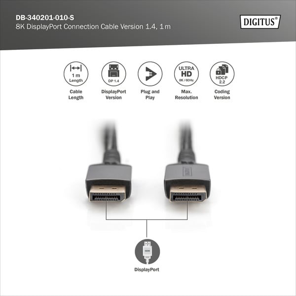 Digitus DisplayPort 1.4 Premium Anschlusskabel, UHD 8K - Digitus - vue 4