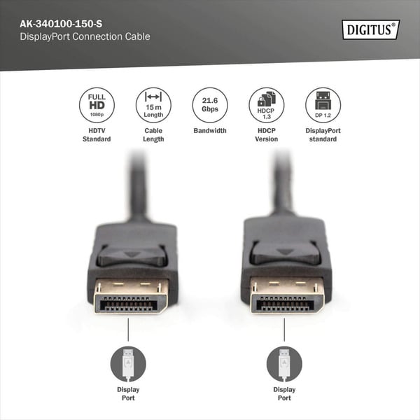 (€ 1,28 / 1 m) Digitus DisplayPort Anschlusskabel, Full HD 1080p - Digitus - vue 4