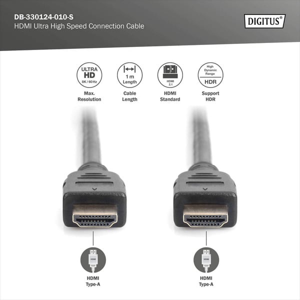 (€ 3,77 / 1 m) Digitus HDMI Ultra High Speed Anschlusskabel, avec Ethernet, UHD 8K - Digitus - vue 3