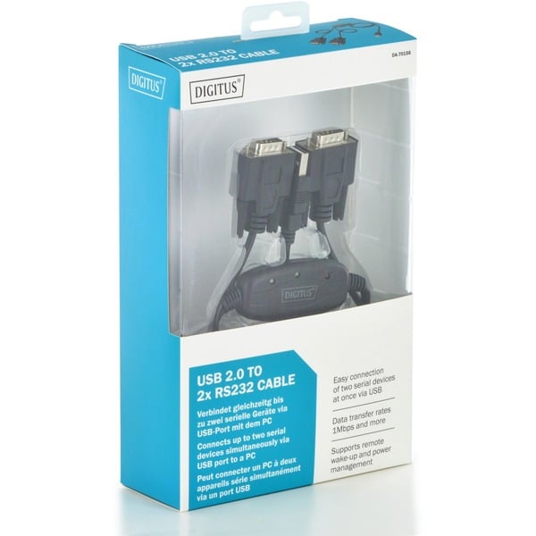 Digitus USB 2.0 Adapterkabel, USB-A Stecker > 2x Seriell RS232 Stecker - Digitus - vue 3