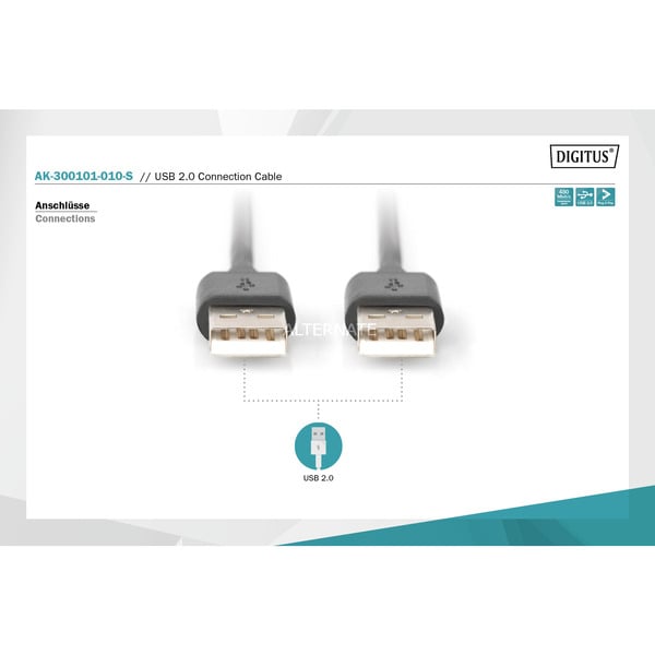 € 1,76 Digitus USB 2.0 Anschlusskabel USB-A (Stecker) > USB-A (Stecker) - Digitus - vue 3