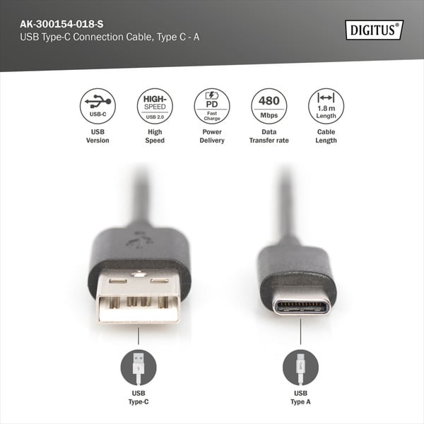 Digitus USB 2.0 Anschlusskabel USB-A > USB-C - Digitus - vue 6