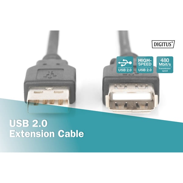 (€ 2,04 / 1 m) Digitus USB 2.0 Verlängerungskabel, USB-A Stecker > USB-A Buchse - Digitus - vue 6