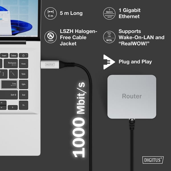 Digitus USB-A 3.2 Gen1 > RJ-45 Ethernet câble, 1Gbit/s, Adapter - Digitus - vue 7