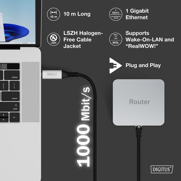 Digitus USB-C 3.2 Gen1 > RJ-45 Ethernet câble, 1Gbit/s, Adapter - Digitus - vue 4