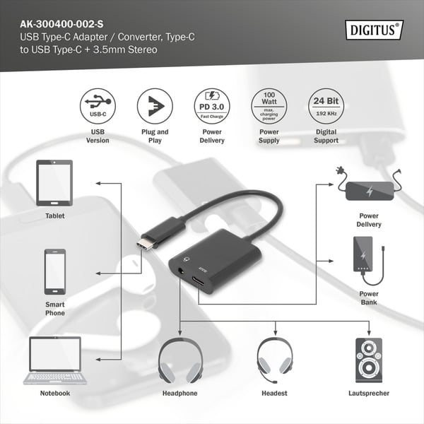 € 14,11 Digitus USB-C Adapter auf USB-C + 3,5mm jack - Digitus - vue 10