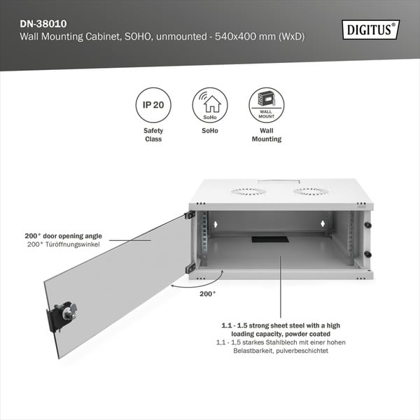 Digitus Wandgehäuse SOHO, unmontiert - 540x400mm (BxT), IT-Schrank - Digitus - vue 9