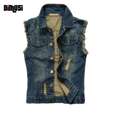 Gilet en Jean Délavé pour Homme, Vêtement en Denim Déchiré, Style Rétro, Cowboy, Hip Hop, 6XL | DIMUSI | Wayne Outfitters aliexpress