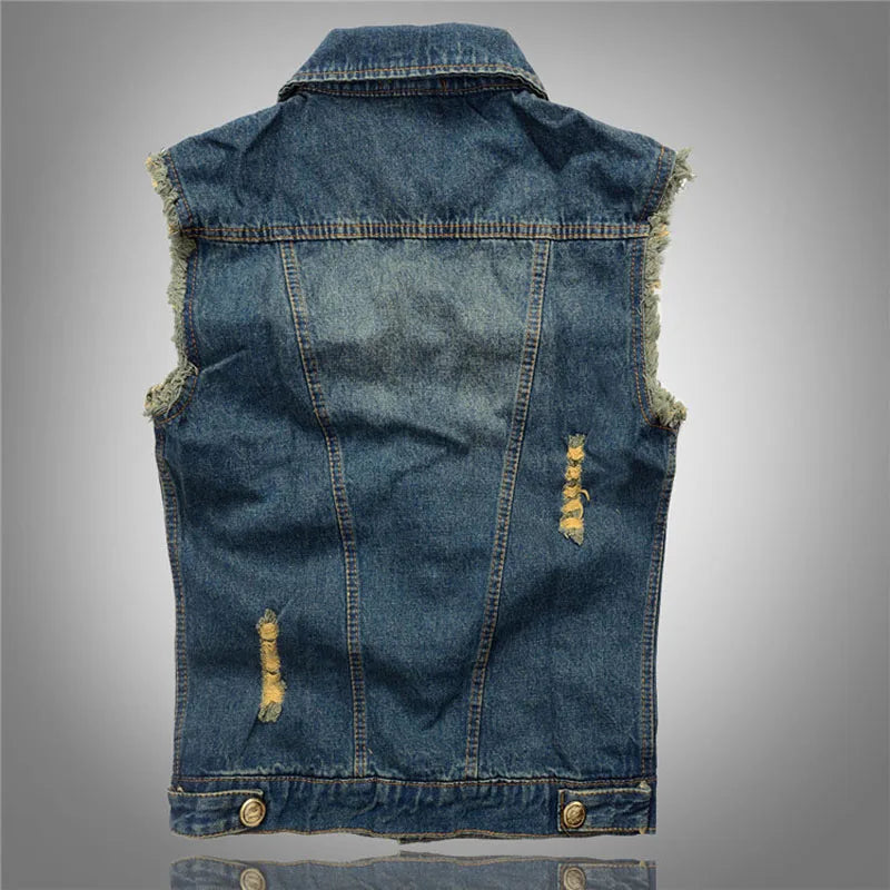 Gilet en Jean Délavé pour Homme, Vêtement en Denim Déchiré, Style Rétro, Cowboy, Hip Hop, 6XL | DIMUSI | Wayne Outfitters aliexpress