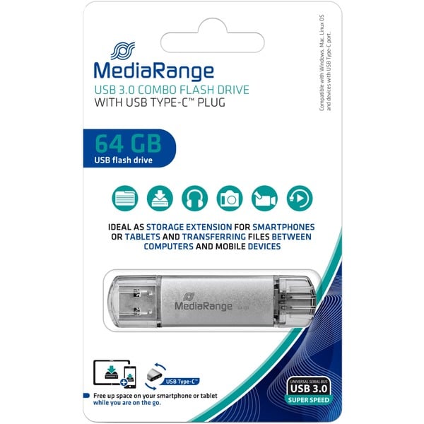 MediaRange Kombo-Speicherstick 64 GB, USB-Stick - MediaRange