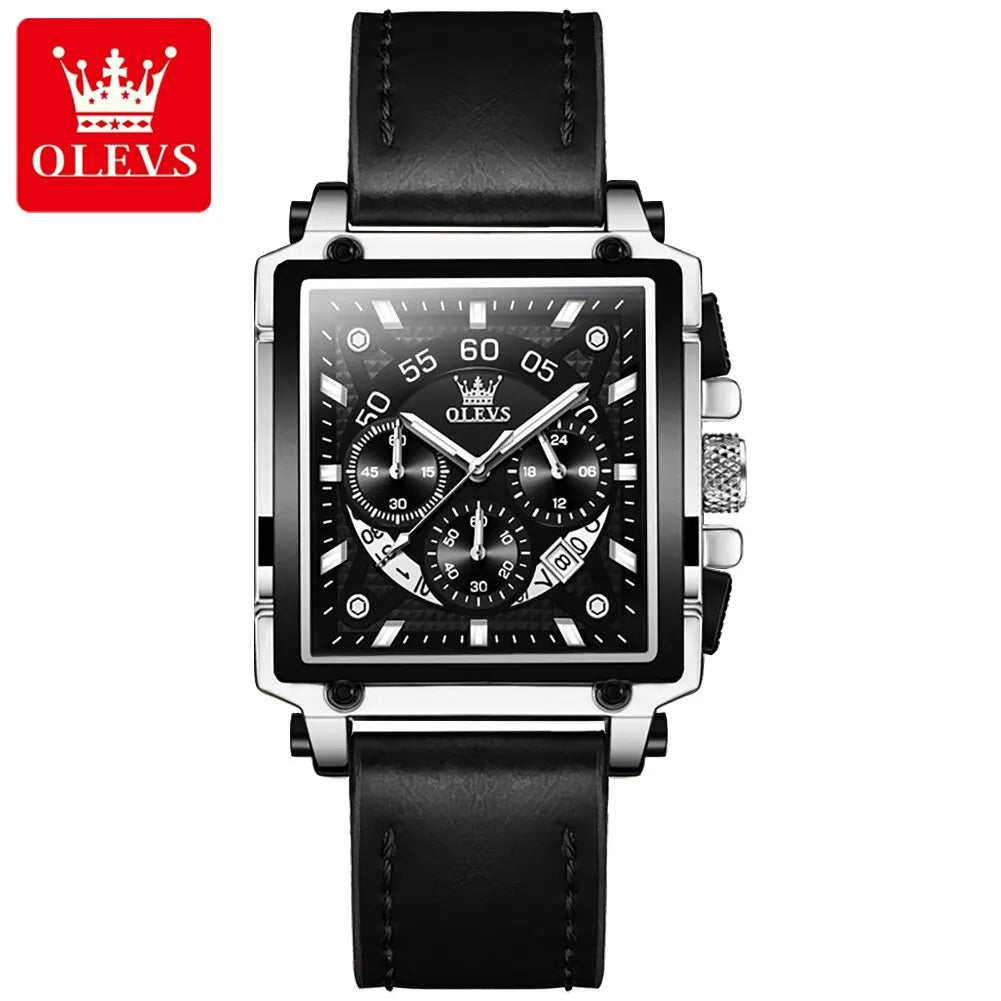 Montre à quartz carrée étanche avec bracelet en cuir pour homme, chronographe et fonction calendrier, marque supérieure | OLEVS aliexpress