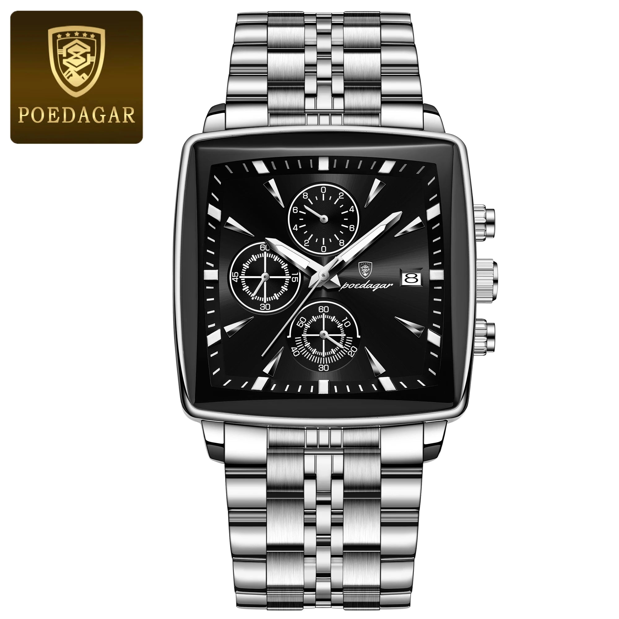 Montre-bracelet de sport carrée de luxe pour homme, chronographe étanche, montre à quartz en acier inoxydable | POEDAGAR aliexpress