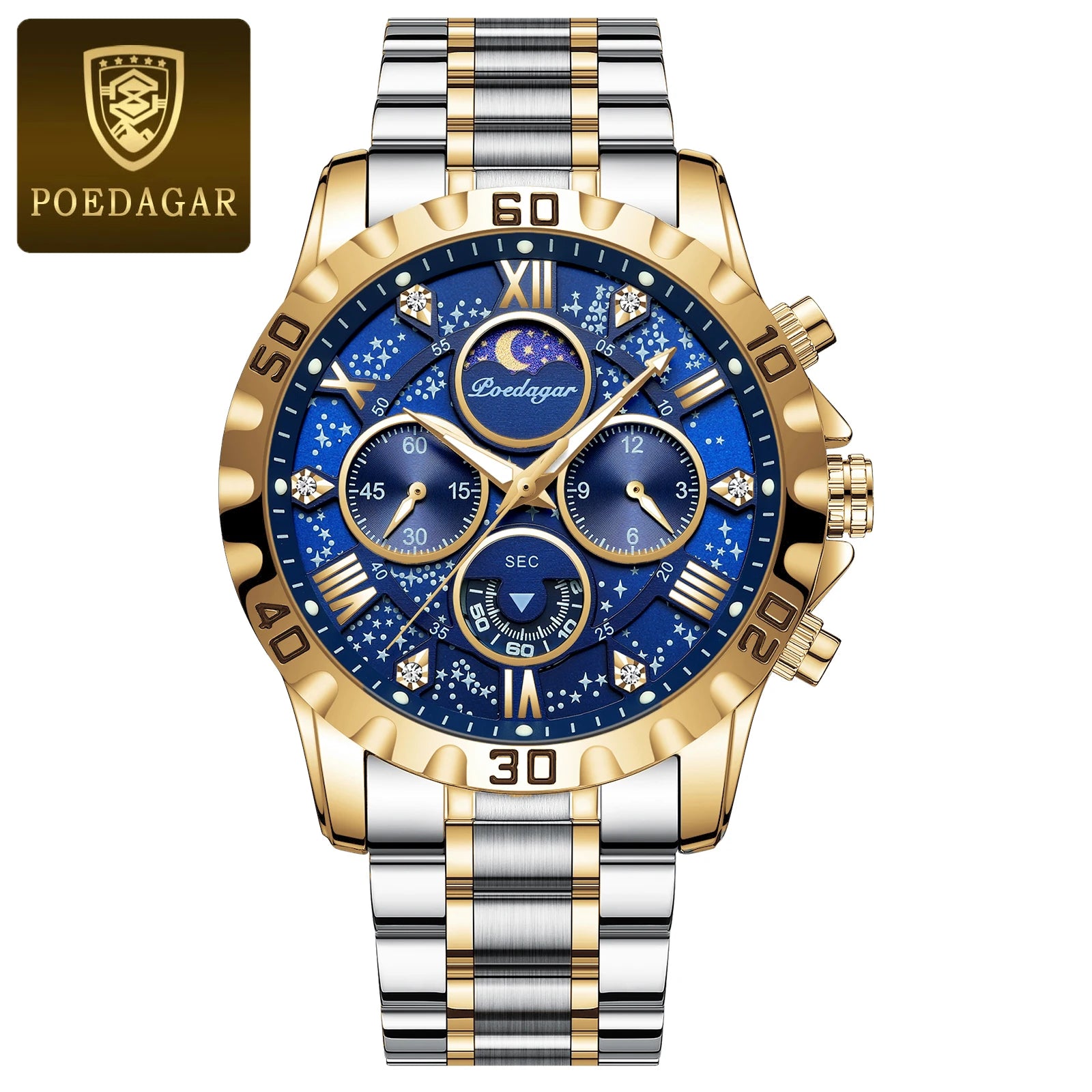 Montre de sport à quartz de luxe pour homme, étanche, Shoous, acier inoxydable, chronographe, horloge | POEDAGAR aliexpress