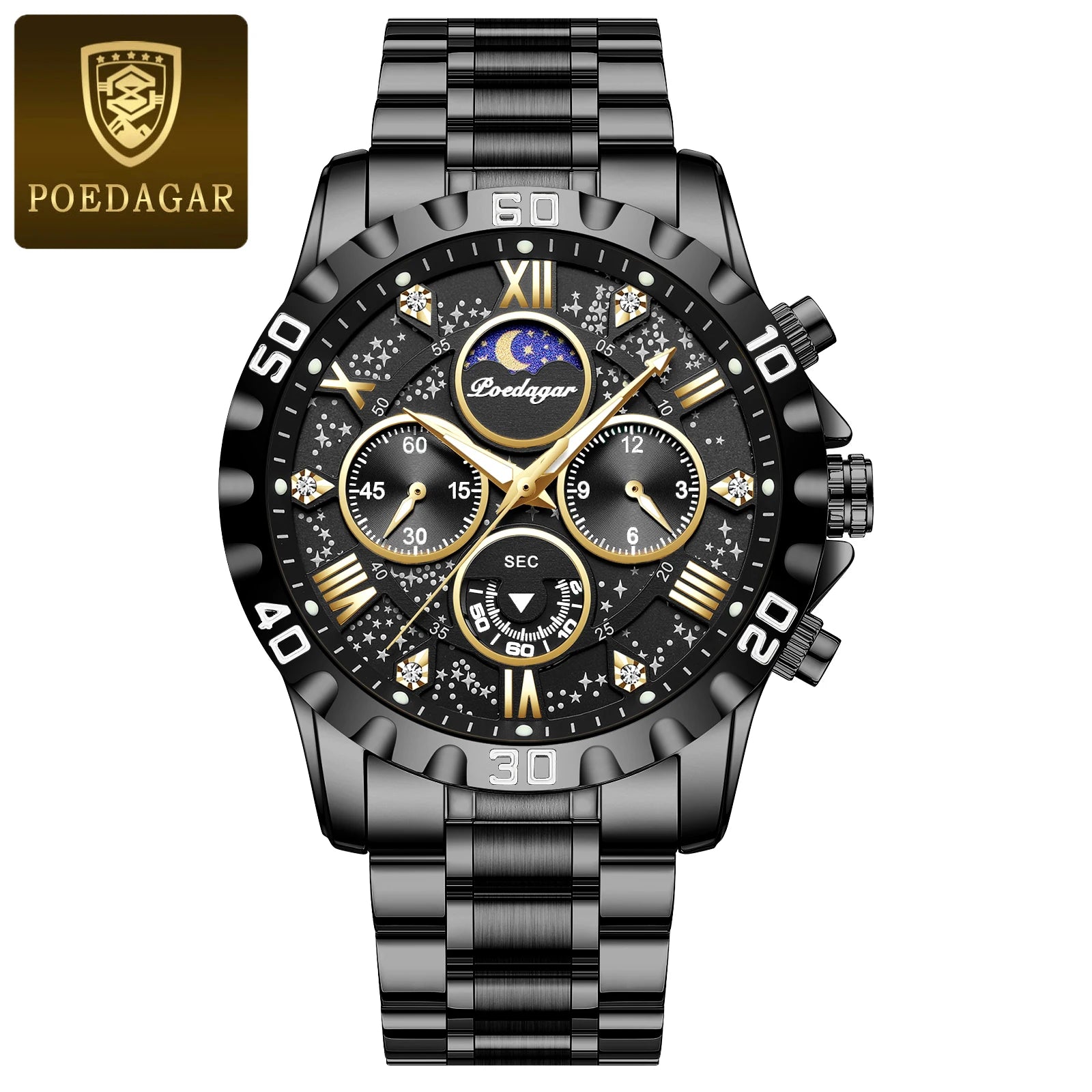 Montre de sport à quartz de luxe pour homme, étanche, Shoous, acier inoxydable, chronographe, horloge | POEDAGAR aliexpress