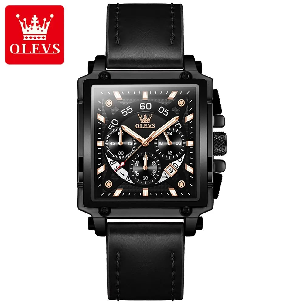 Montre à quartz carrée étanche avec bracelet en cuir pour homme, chronographe et fonction calendrier, marque supérieure | OLEVS aliexpress