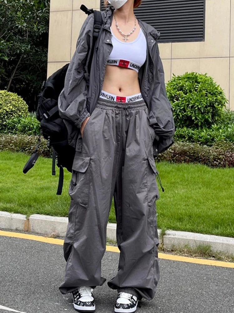 Pantalon de survêtement baggy à jambes larges pour femmes, pantalon noir parachute Y2K, Streetwear Hiphelicopter, poches surdimensionnées, Cargo FjHarajuku | Wayne Outfitters aliexpress