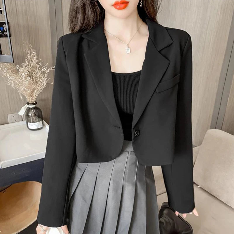 Blazer court à manches longues pour femmes, veste boutonnée, tenue de bureau élégante, mode coréenne, nouveau, 2024 | Wayne Outfitters aliexpress