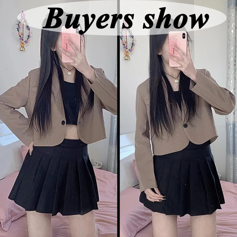 Blazer court à manches longues pour femmes, veste boutonnée, tenue de bureau élégante, mode coréenne, nouveau, 2024 | Wayne Outfitters aliexpress