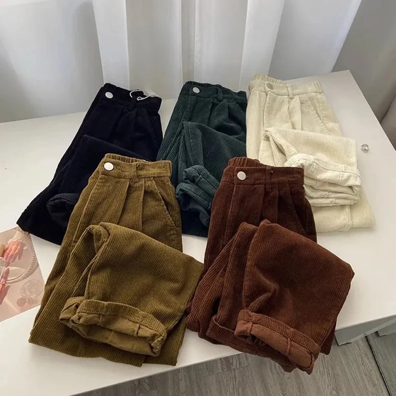 Pantalon en velours côtelé taille haute rétro pour femme, pantalon droit décontracté, pleine longueur, mode coréenne, pantalon baggy noir | Wayne Outfitters aliexpress