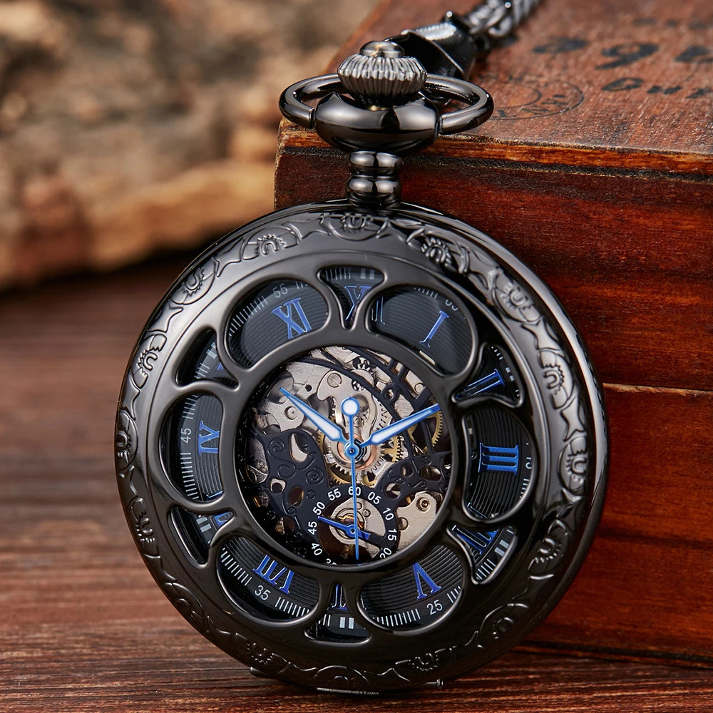 Montre de Poche Mécanique de Luxe à Chiffres Romains pour Homme, Gravé, Boîtier en Argent, Steampunk | Wayne Outfitters aliexpress