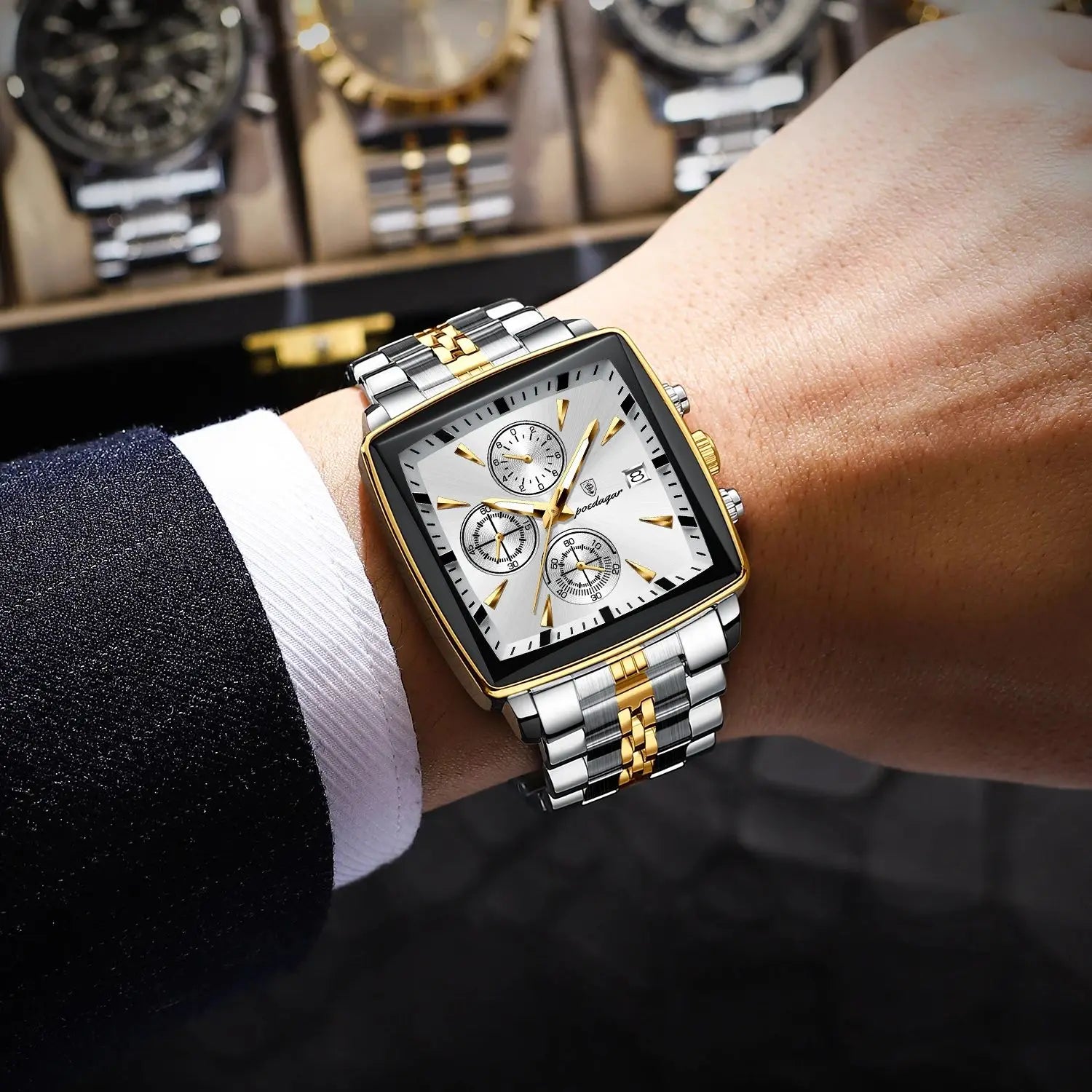 Montre-bracelet de sport carrée de luxe pour homme, chronographe étanche, montre à quartz en acier inoxydable | POEDAGAR aliexpress