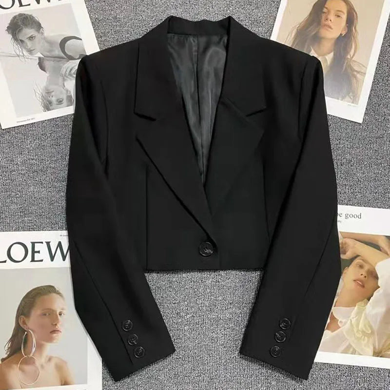 Blazer court à manches longues pour femmes, veste boutonnée, tenue de bureau élégante, mode coréenne, nouveau, 2024 | Wayne Outfitters aliexpress