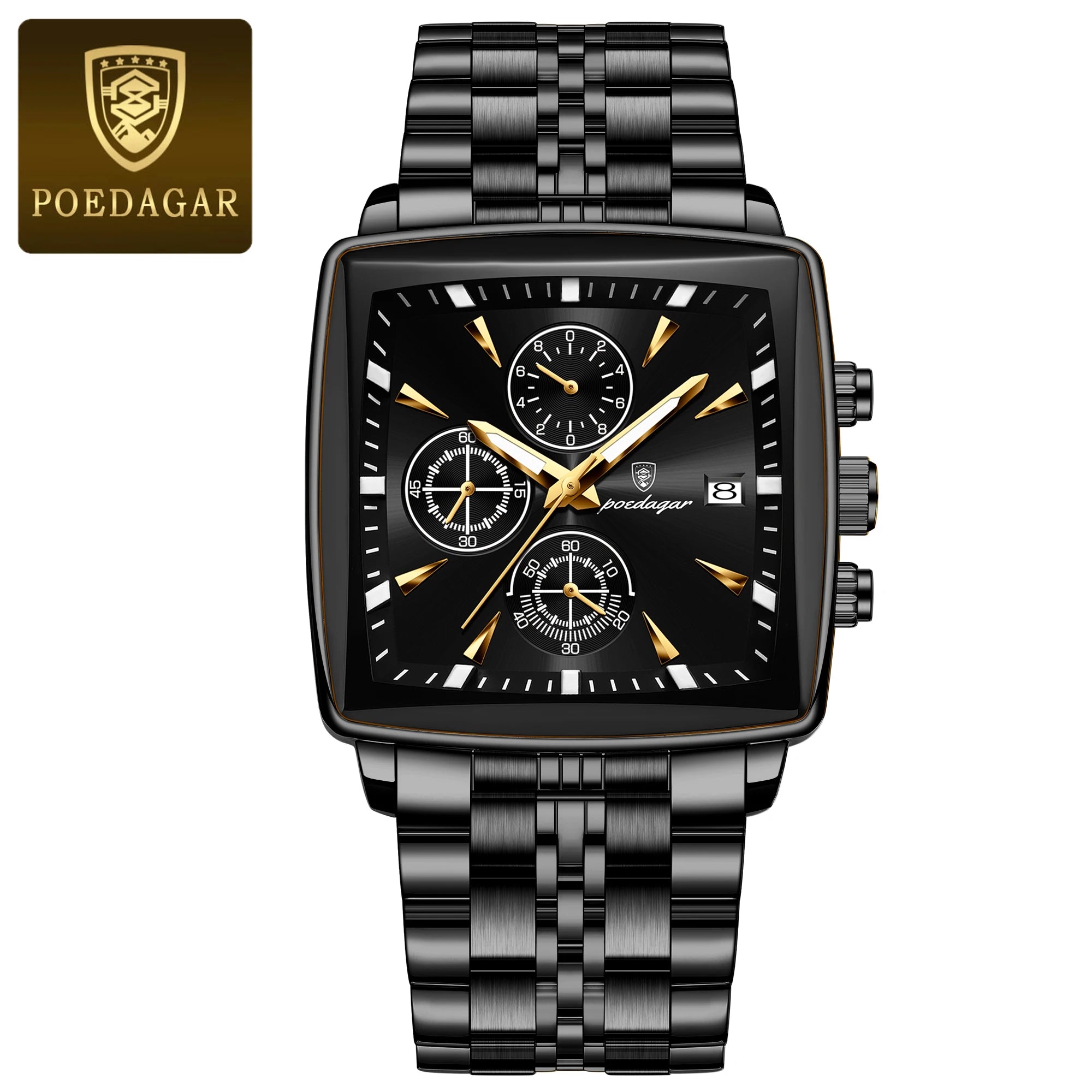 Montre-bracelet de sport carrée de luxe pour homme, chronographe étanche, montre à quartz en acier inoxydable | POEDAGAR aliexpress