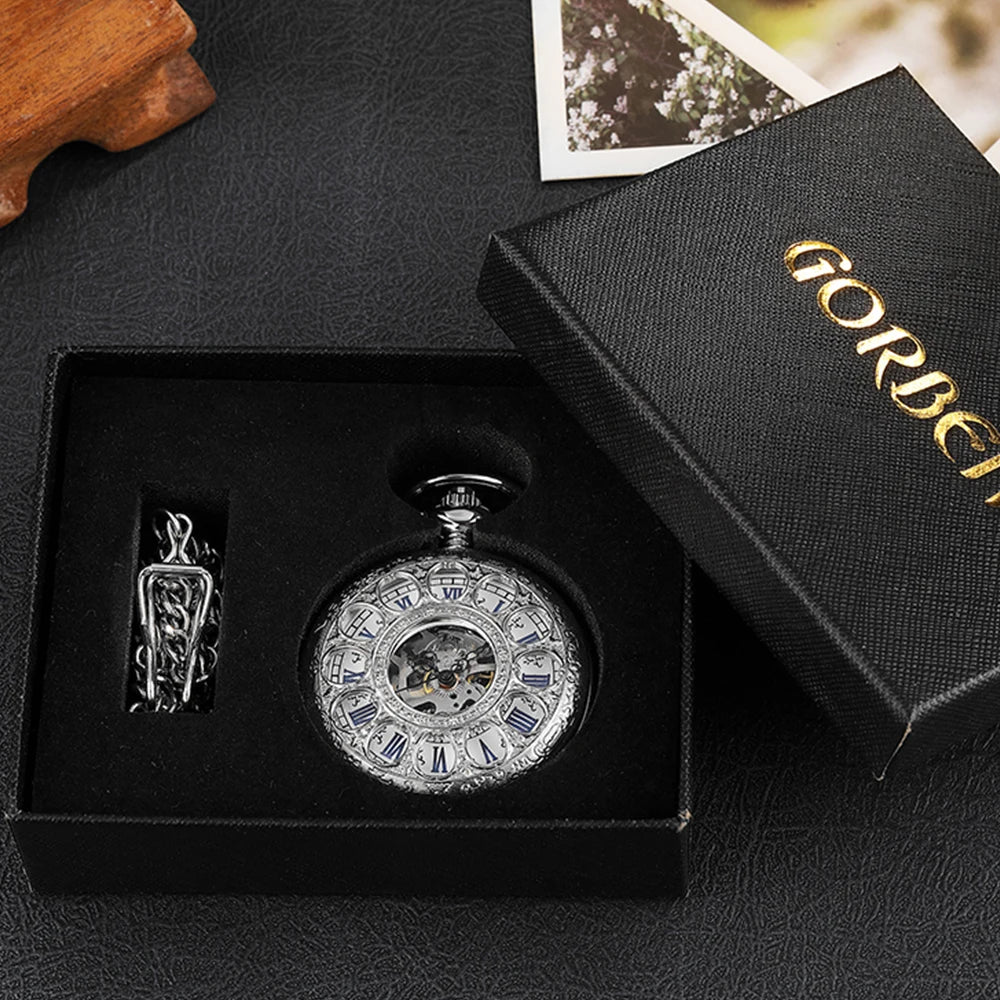 Montre de Poche Mécanique de Luxe à Chiffres Romains pour Homme, Gravé, Boîtier en Argent, Steampunk | Wayne Outfitters aliexpress