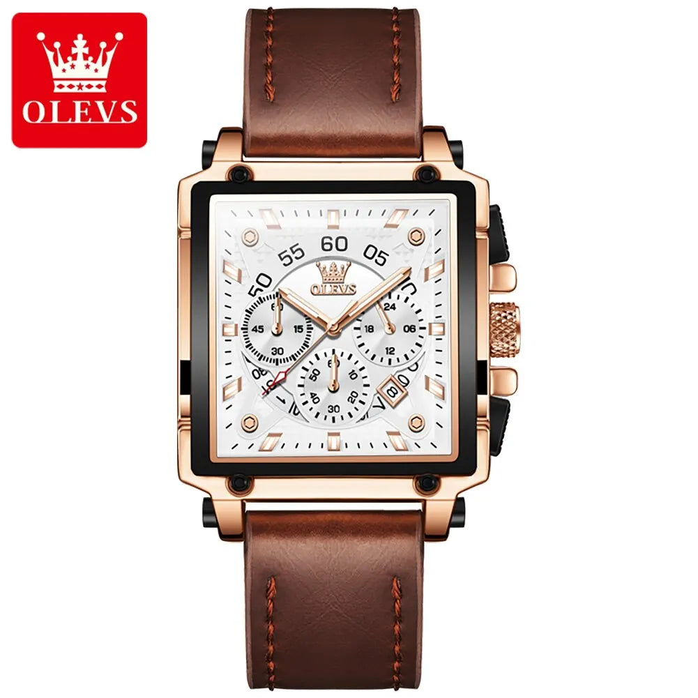 Montre à quartz carrée étanche avec bracelet en cuir pour homme, chronographe et fonction calendrier, marque supérieure | OLEVS aliexpress