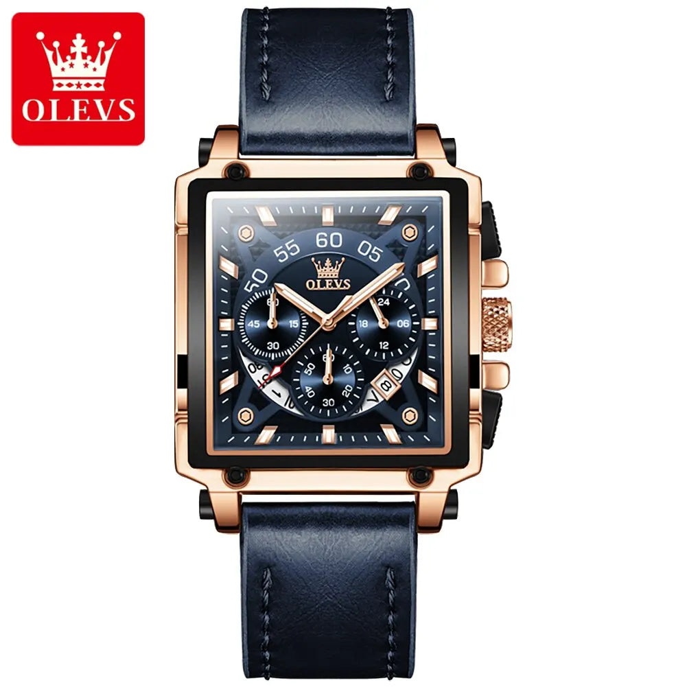 Montre à quartz carrée étanche avec bracelet en cuir pour homme, chronographe et fonction calendrier, marque supérieure | OLEVS aliexpress