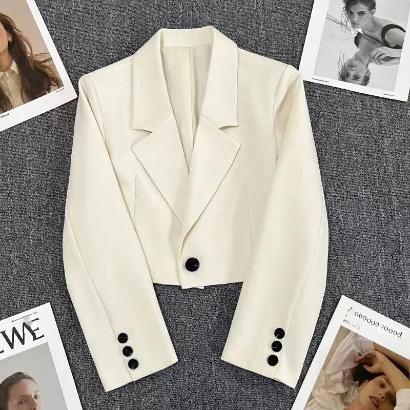 Blazer court à manches longues pour femmes, veste boutonnée, tenue de bureau élégante, mode coréenne, nouveau, 2024 | Wayne Outfitters aliexpress