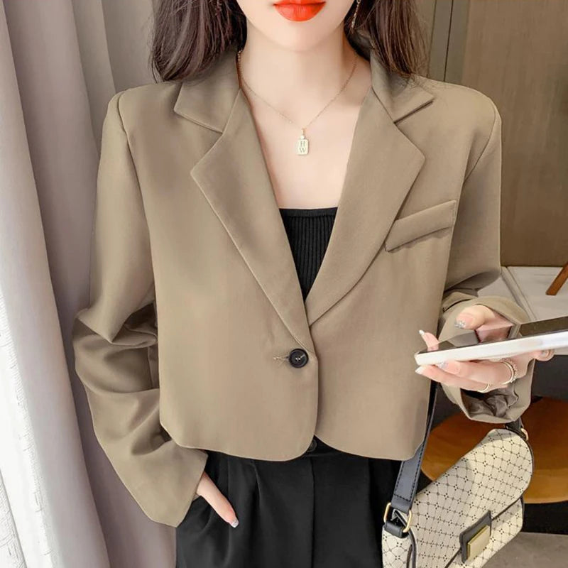 Blazer court à manches longues pour femmes, veste boutonnée, tenue de bureau élégante, mode coréenne, nouveau, 2024 | Wayne Outfitters aliexpress