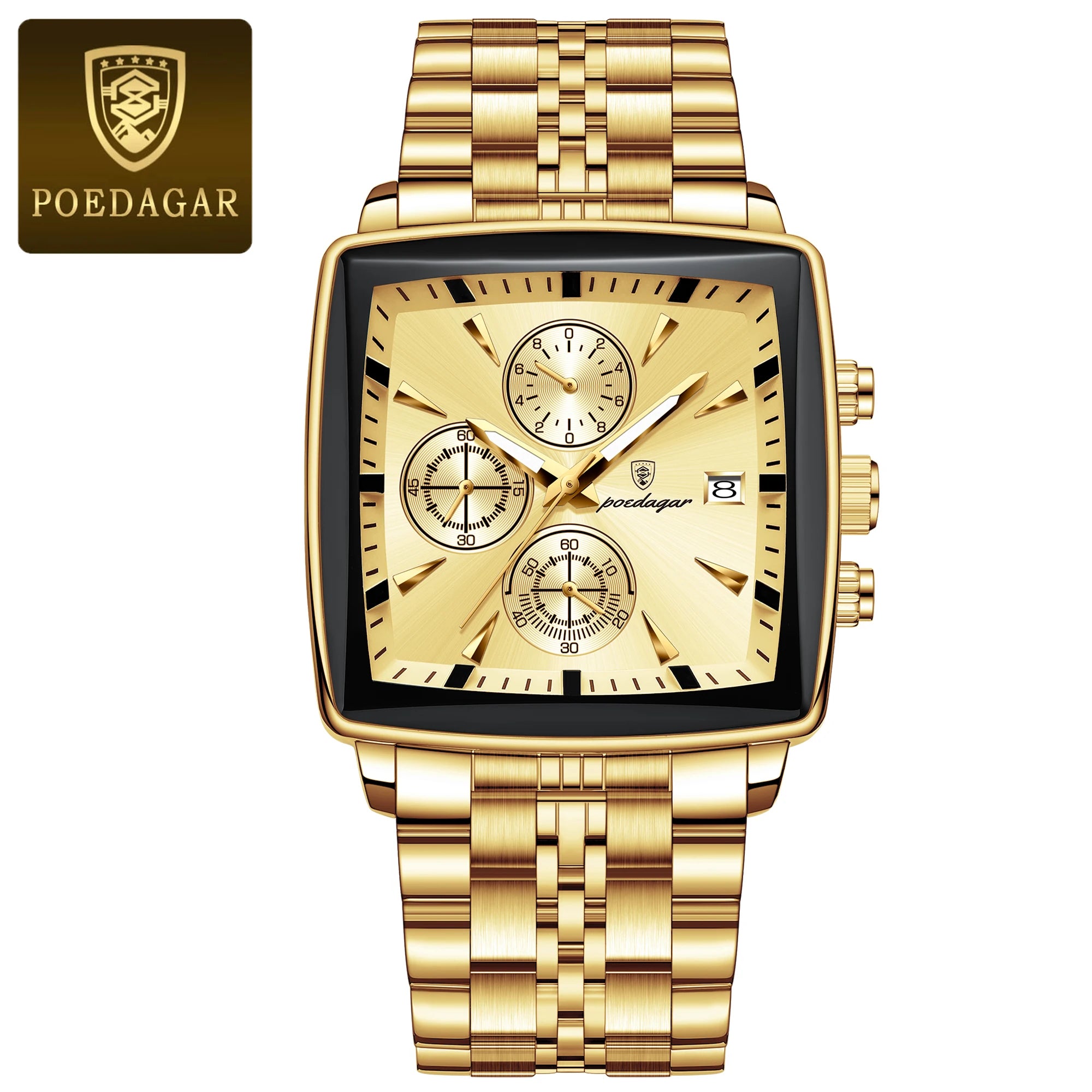 Montre-bracelet de sport carrée de luxe pour homme, chronographe étanche, montre à quartz en acier inoxydable | POEDAGAR aliexpress