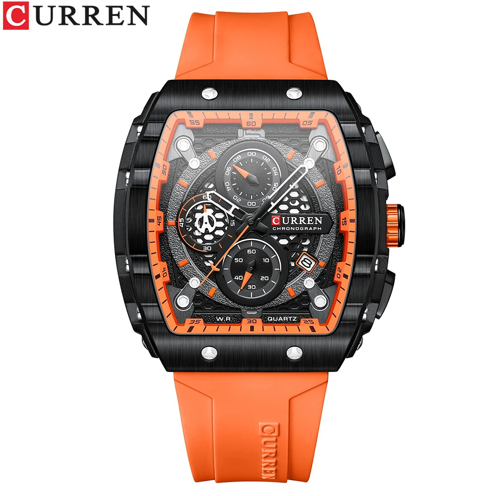 Montre à Quartz CURREN pour Hommes, Chronographe de Sport, Bracelet en Silicone Bleu, Cadran Tonneau avec Date, Étanchéité 3ATM | Wayne Outfitters aliexpress