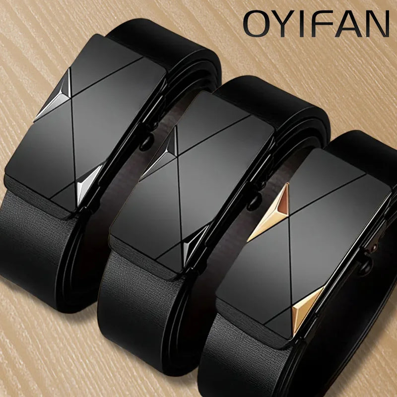 Ceinture en cuir véritable à boucle automatique pour homme, style géométrique. aliexpress