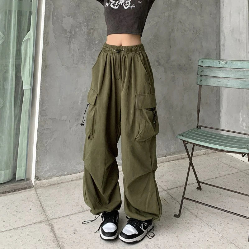 Pantalon de survêtement baggy à jambes larges pour femmes, pantalon noir parachute Y2K, Streetwear Hiphelicopter, poches surdimensionnées, Cargo FjHarajuku | Wayne Outfitters aliexpress