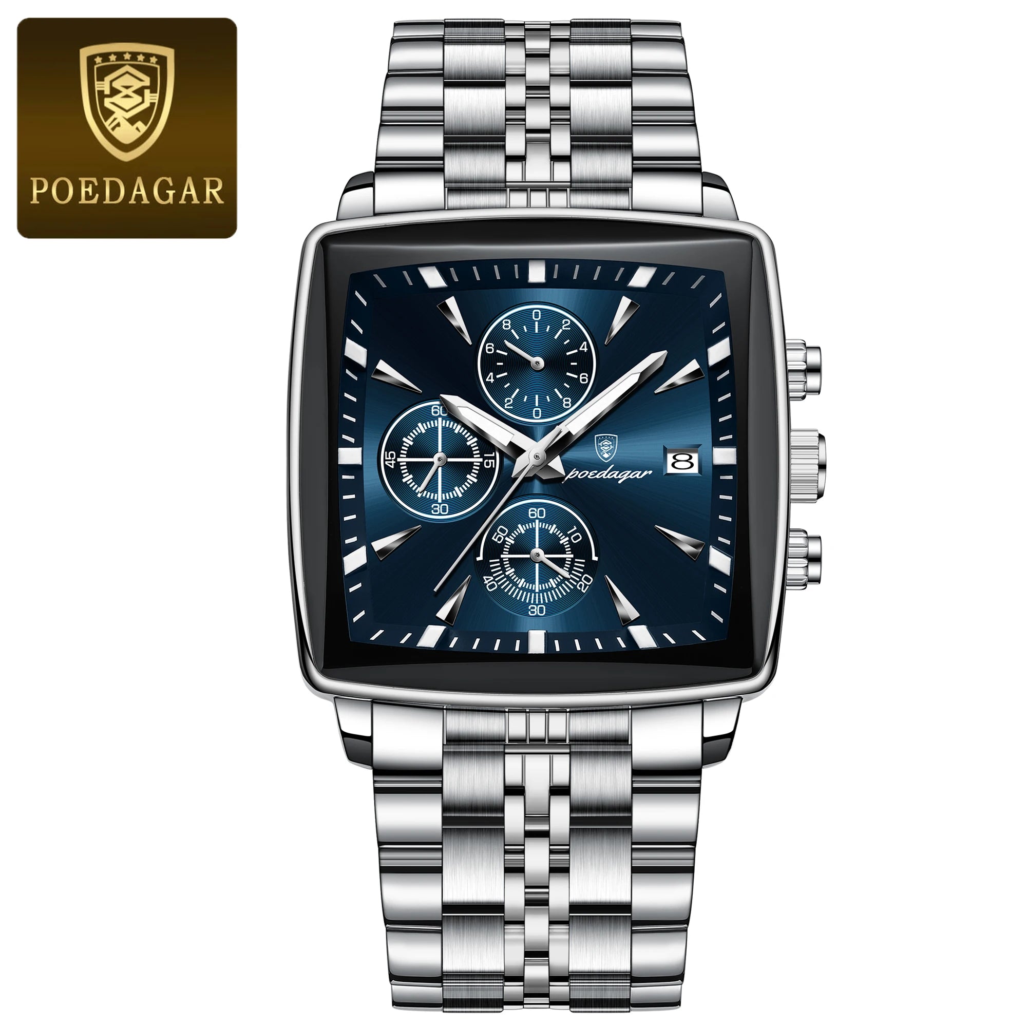 Montre-bracelet de sport carrée de luxe pour homme, chronographe étanche, montre à quartz en acier inoxydable | POEDAGAR aliexpress