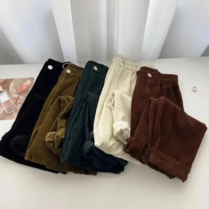 Pantalon en velours côtelé taille haute rétro pour femme, pantalon droit décontracté, pleine longueur, mode coréenne, pantalon baggy noir | Wayne Outfitters aliexpress