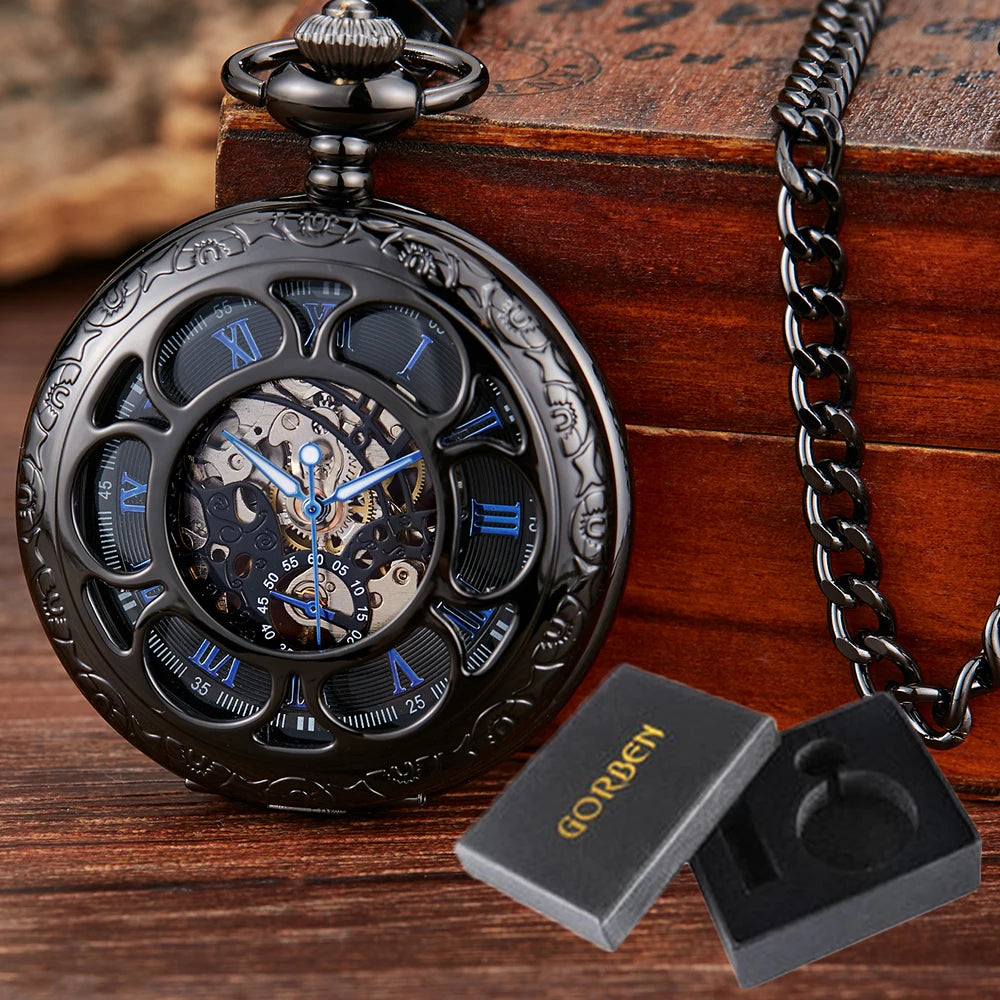 Montre de Poche Mécanique de Luxe à Chiffres Romains pour Homme, Gravé, Boîtier en Argent, Steampunk | Wayne Outfitters aliexpress