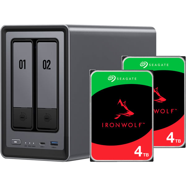 UGREEN DXP2800 + 2x 4 TB Seagate IronWolf HDD Bundle, NAS - UGREEN