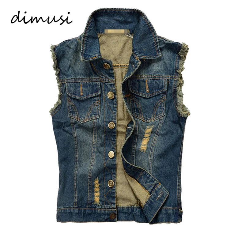 Gilet en Jean Délavé pour Homme, Vêtement en Denim Déchiré, Style Rétro, Cowboy, Hip Hop, 6XL | DIMUSI | Wayne Outfitters aliexpress