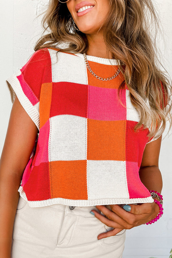 Pull femme colorblock — rouge feu
