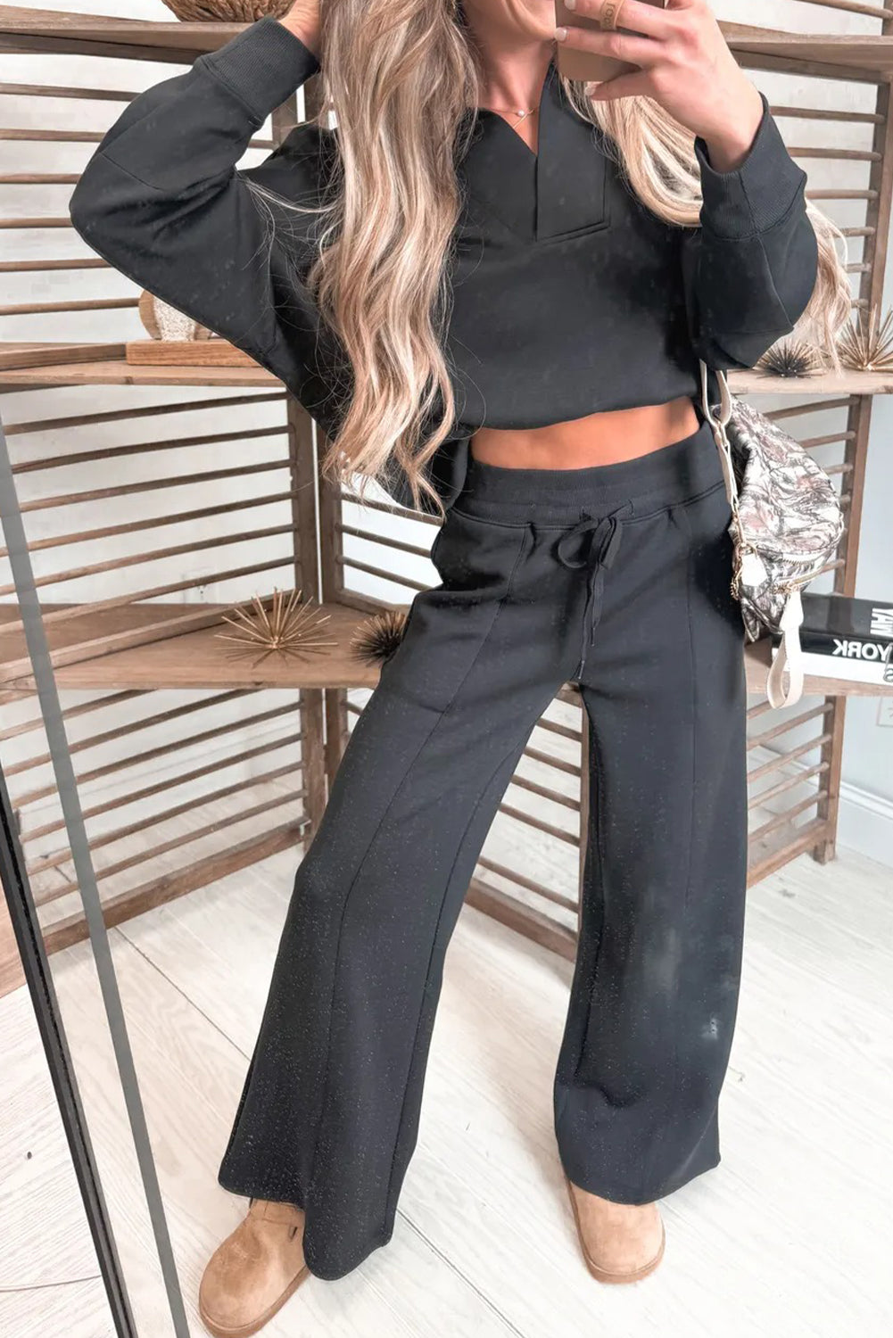 Sweat femme col V — noir