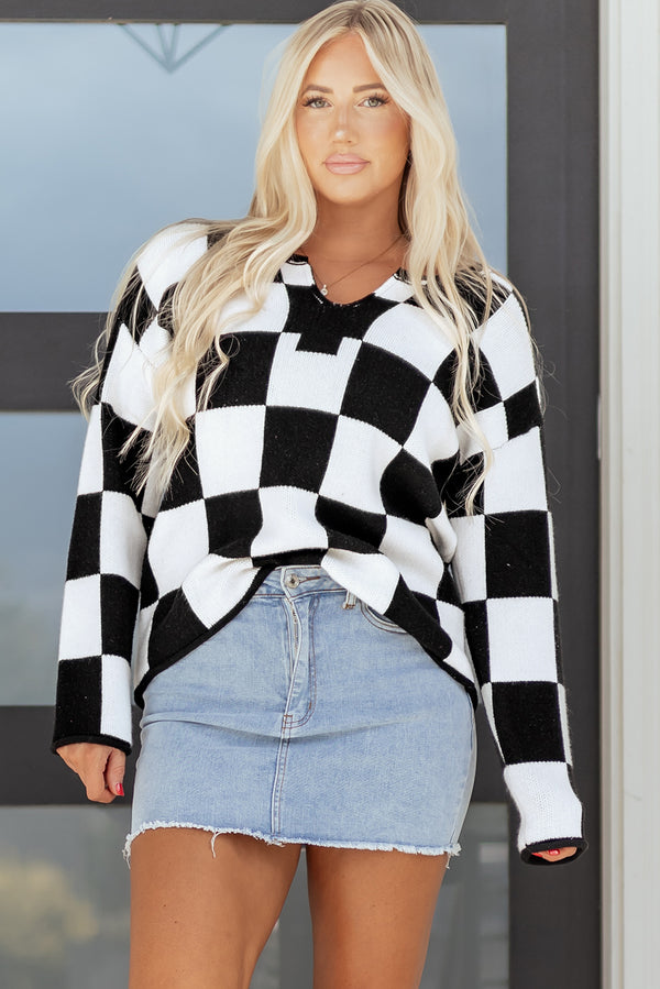 Pull femme en maille, épaules tombantes — noir
