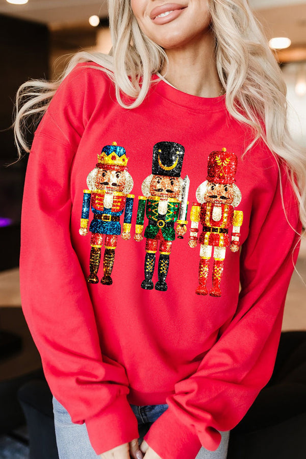 Sweat graphique, métallisé, Noël, col rond — rouge
