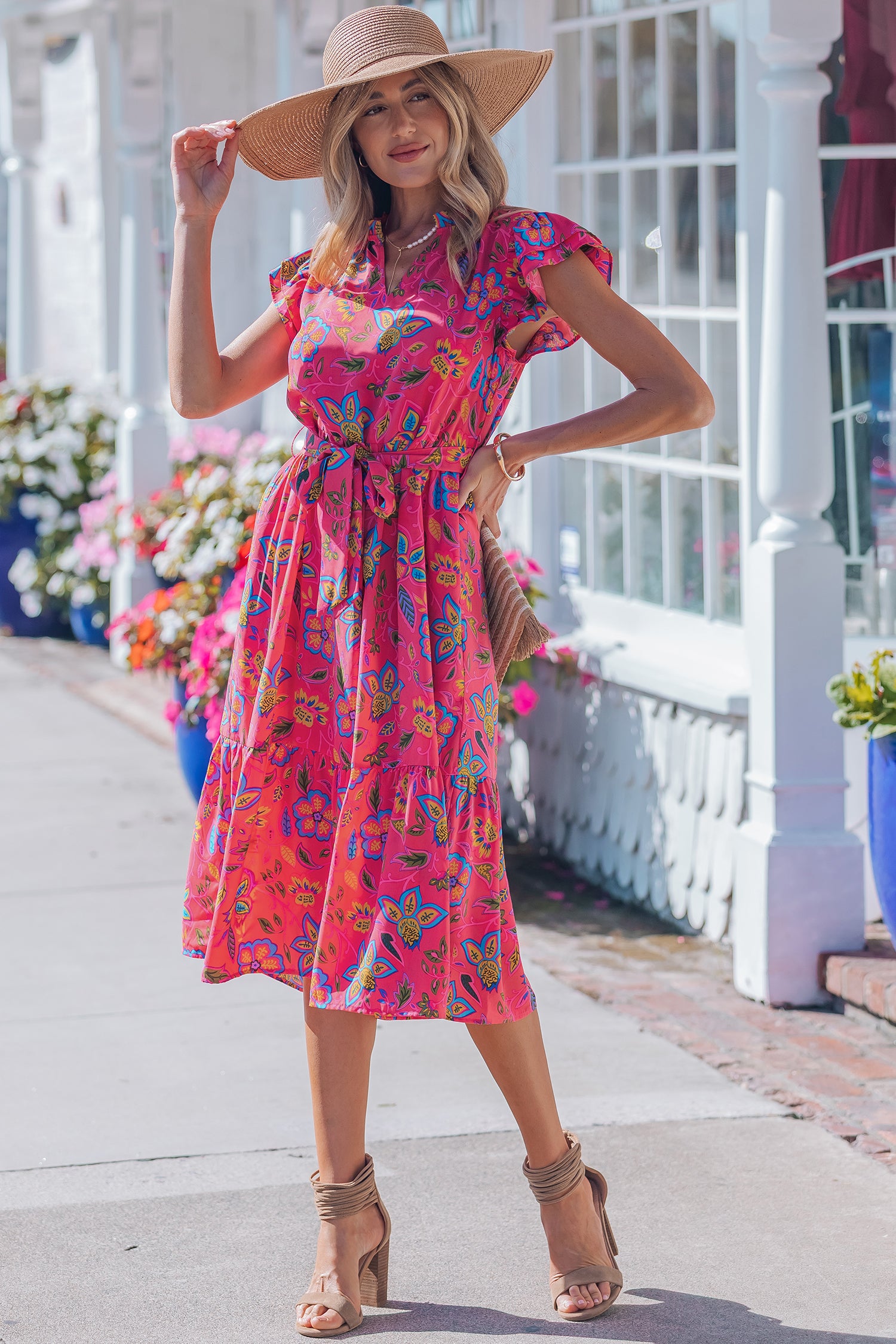 Robe femme floral, ceinturée