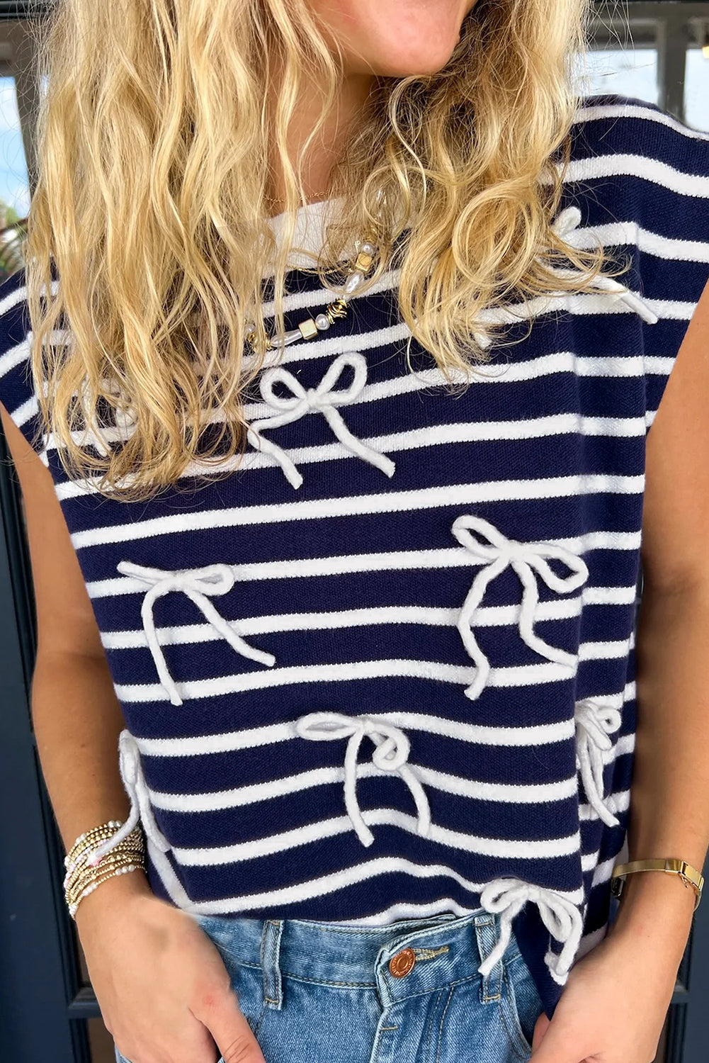 Pull femme rayé, en maille — bleu