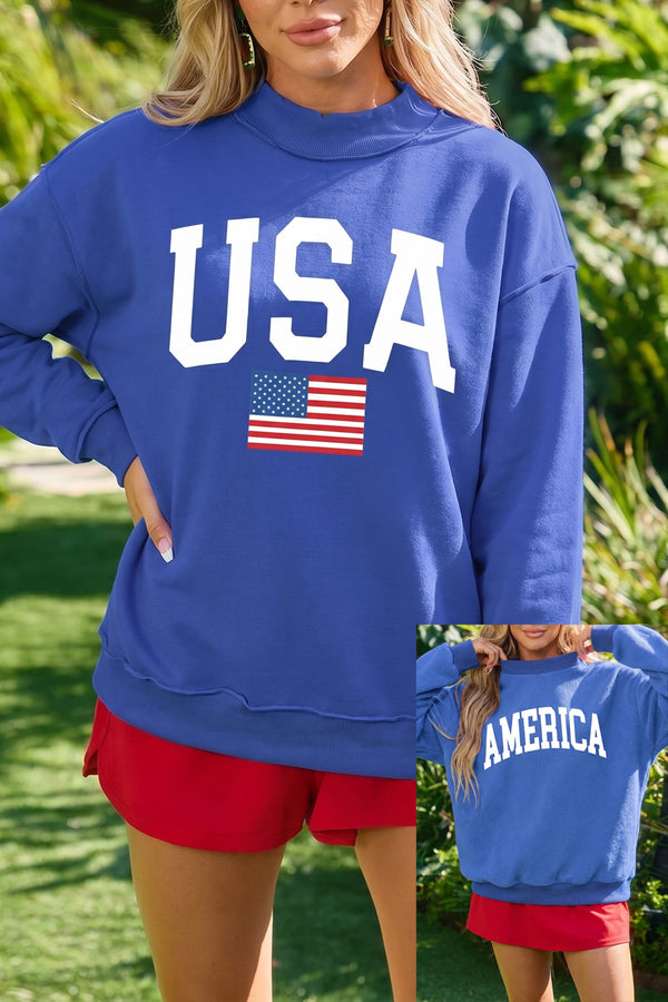 Sweat femme graphique, col montant — bleu foncé