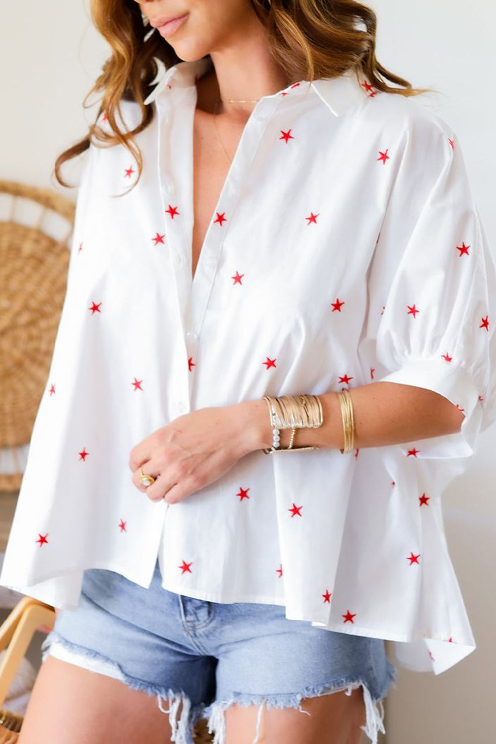 Chemise femme manches 3/4, ample — blanc